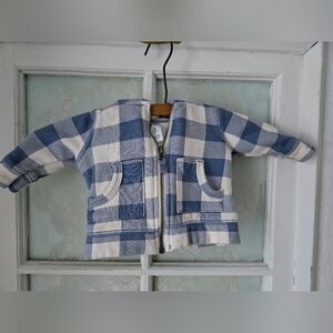 Carter’s Blue Buffalo Check Baby Zip Hoodie Jacket Sherpa Hood 3M